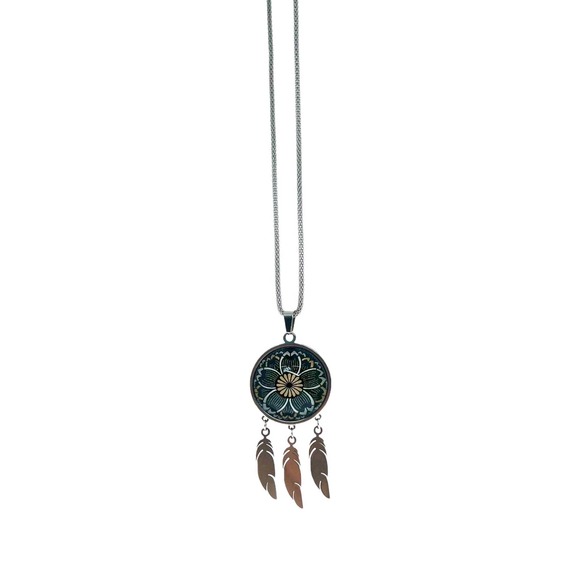 Dreamy Daisy Feather Dreamcatcher Necklace - Picture 2 of 11